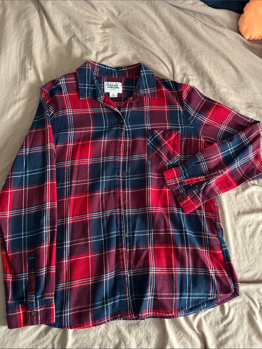 Field & Stream Red and Navy Plaid Flannel Button-Down Shirt